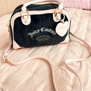 Juicy Couture Black and Light Pink Heart Charm Crossbody Bag